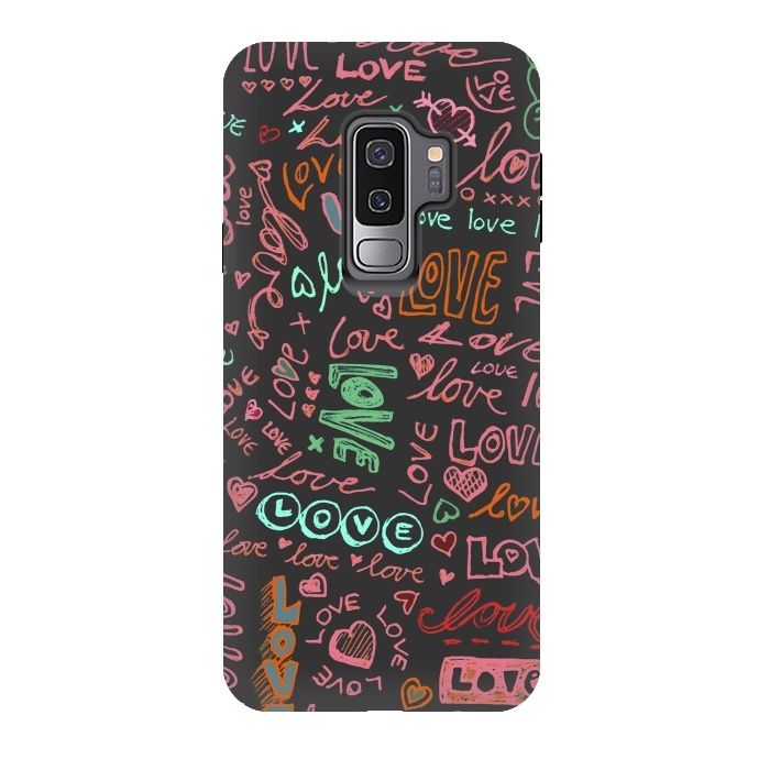 Galaxy S9 plus StrongFit Love Love Love ballpoint doodles by Micklyn Le Feuvre