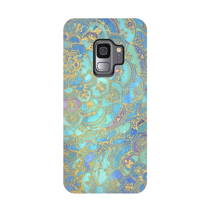 Galaxy S9 StrongFit Sapphire and Jade Stained Glass Mandalas by Micklyn Le Feuvre