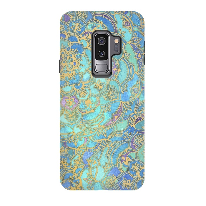 Galaxy S9 plus StrongFit Sapphire and Jade Stained Glass Mandalas by Micklyn Le Feuvre