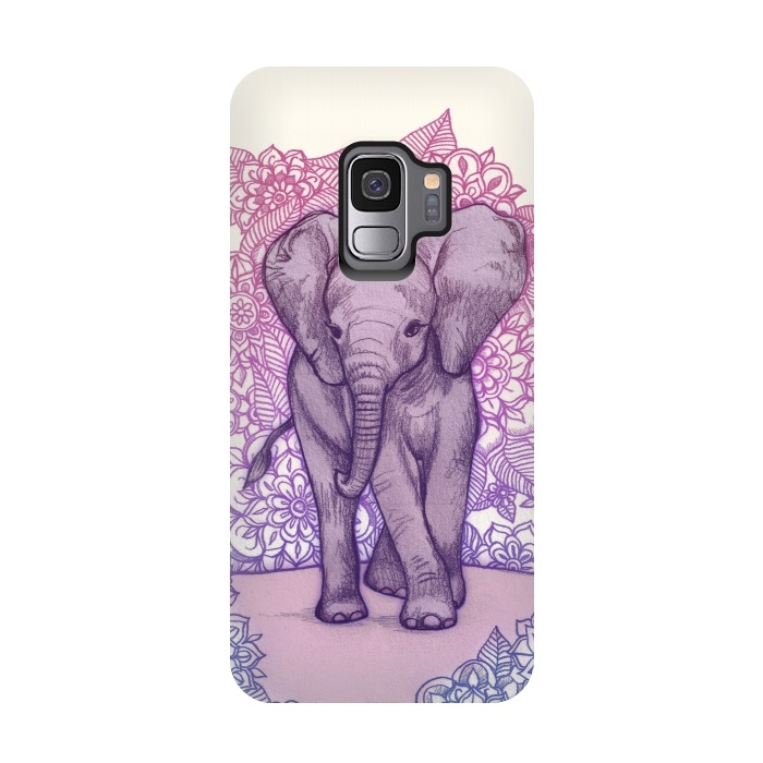 Galaxy S9 StrongFit Cute Baby Elephant in pink purple and blue by Micklyn Le Feuvre