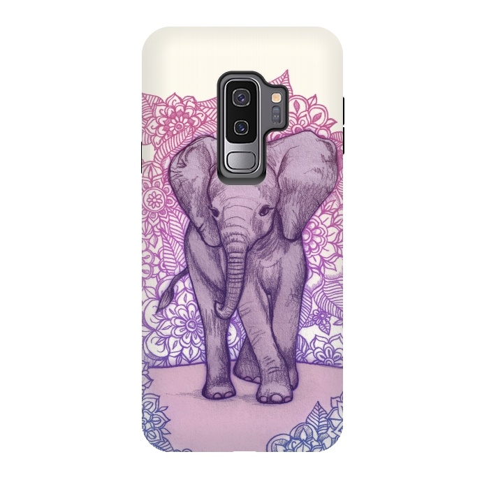 Galaxy S9 plus StrongFit Cute Baby Elephant in pink purple and blue by Micklyn Le Feuvre