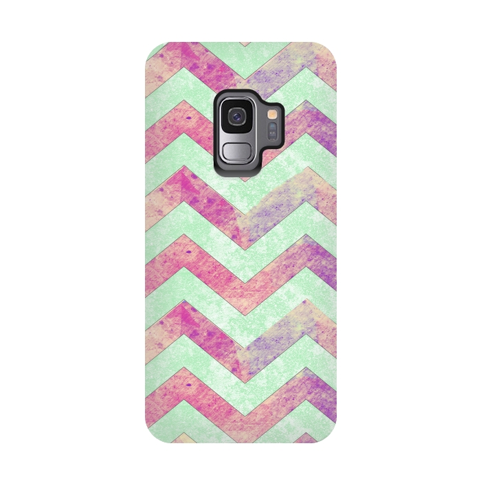 Galaxy S9 StrongFit Mint Pink Watercolor Chevron by Girly Trend