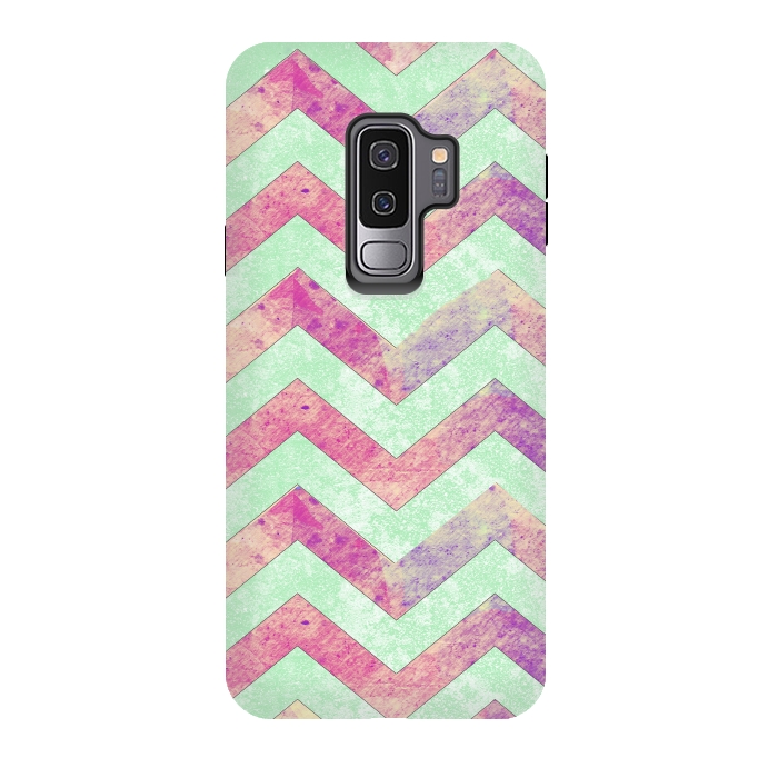 Galaxy S9 plus StrongFit Mint Pink Watercolor Chevron by Girly Trend