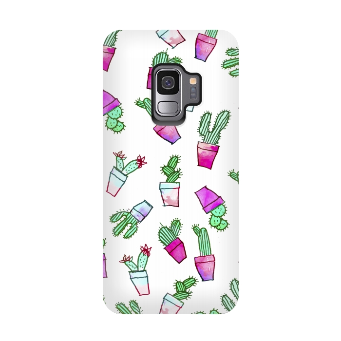 Galaxy S9 StrongFit Whimsical Hand Drawn cactus pattern  by Girly Trend