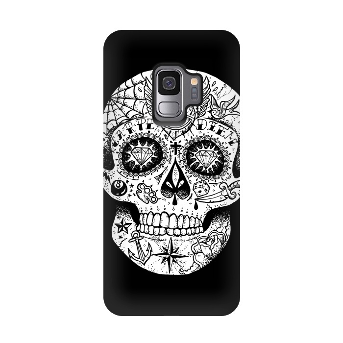 Galaxy S9 StrongFit Tattooed Skull by Mitxel Gonzalez