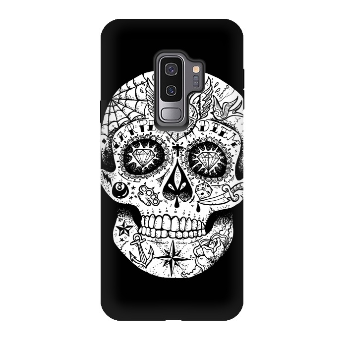 Galaxy S9 plus StrongFit Tattooed Skull by Mitxel Gonzalez