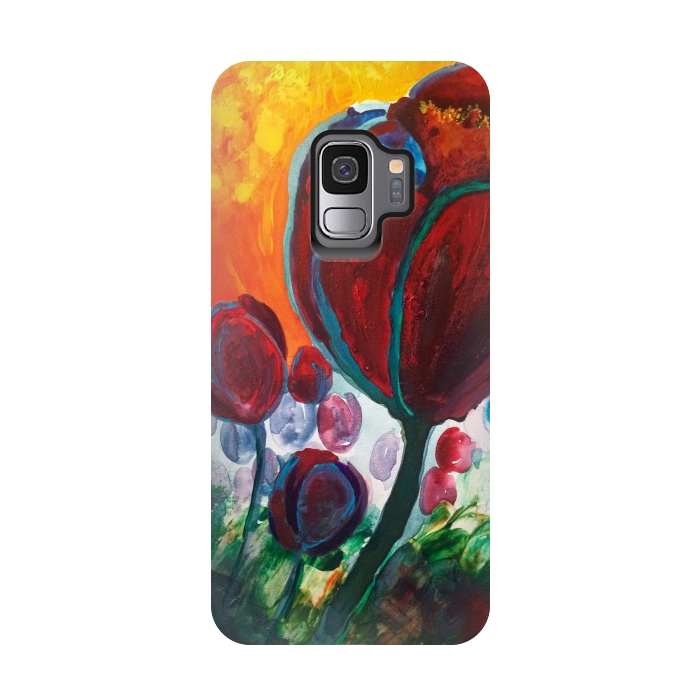 Galaxy S9 StrongFit Blue High Tulips on Fire by ANoelleJay