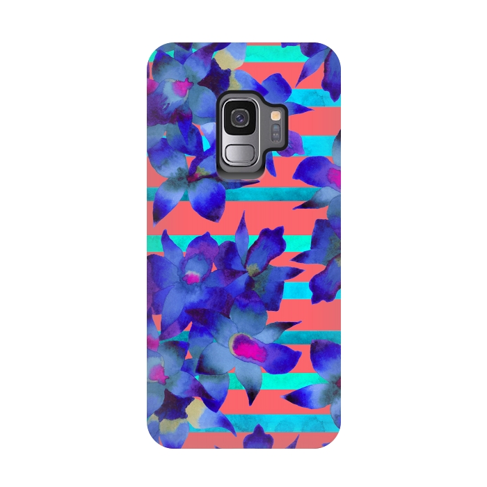 Galaxy S9 StrongFit Coral Stripes by Amaya Brydon