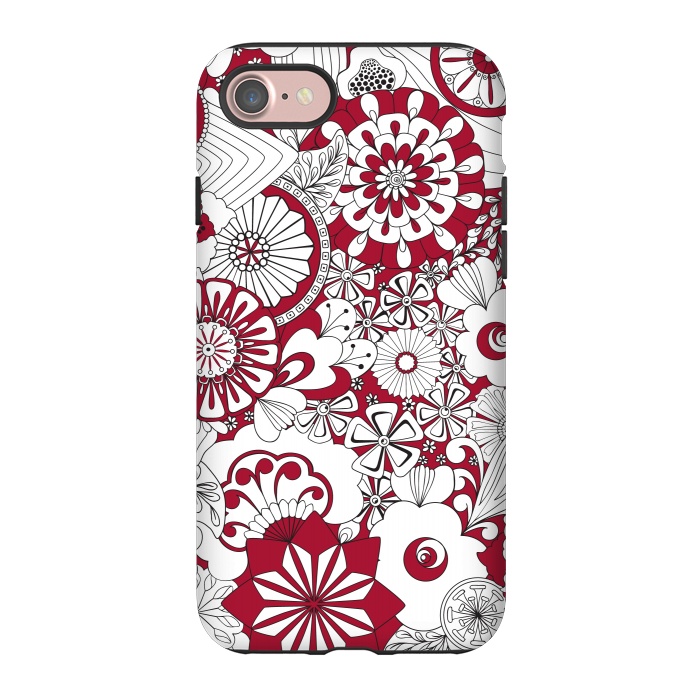 iPhone 7 StrongFit 70s Flowers - Red and White by Paula Ohreen
