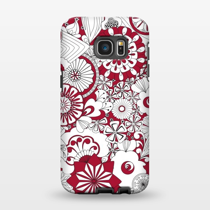 Galaxy S7 EDGE StrongFit 70s Flowers - Red and White by Paula Ohreen