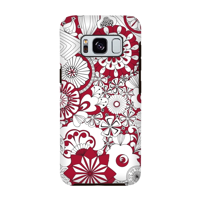 Galaxy S8 StrongFit 70s Flowers - Red and White by Paula Ohreen
