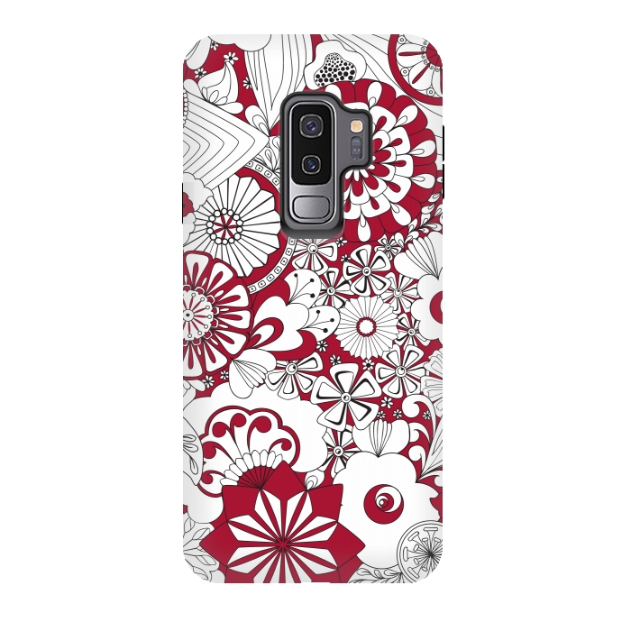 Galaxy S9 plus StrongFit 70s Flowers - Red and White by Paula Ohreen