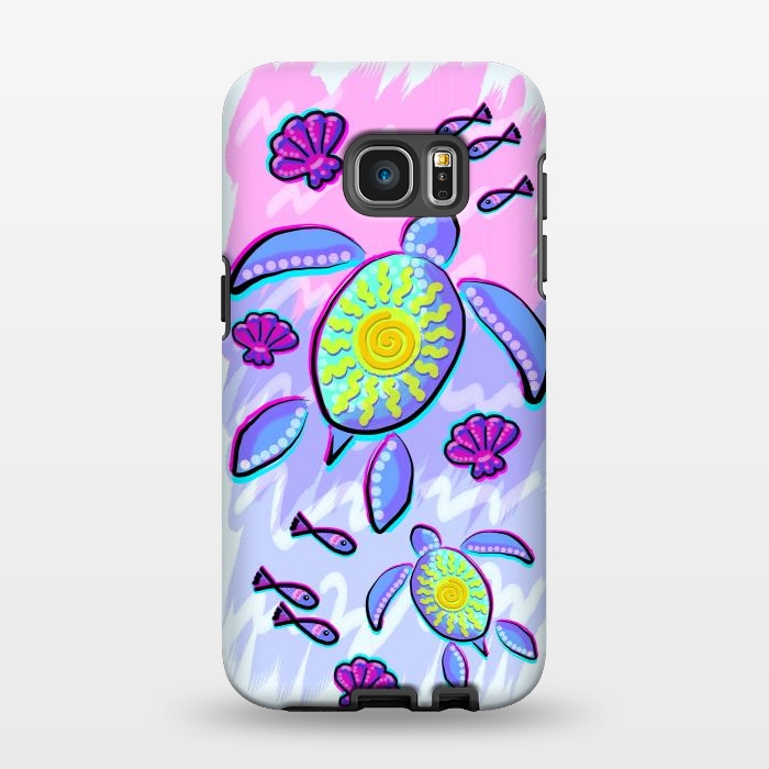 Galaxy S7 EDGE StrongFit Sea Turtle and Sun Abstract Glitch Ultraviolets by BluedarkArt