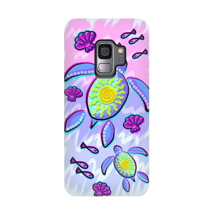 Galaxy S9 StrongFit Sea Turtle and Sun Abstract Glitch Ultraviolets by BluedarkArt