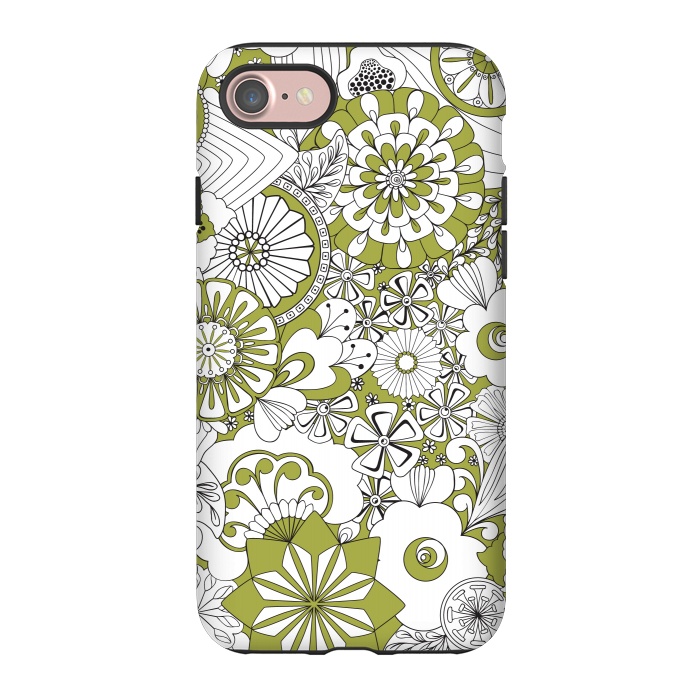 iPhone 7 StrongFit 70s Flowers - Green and White by Paula Ohreen
