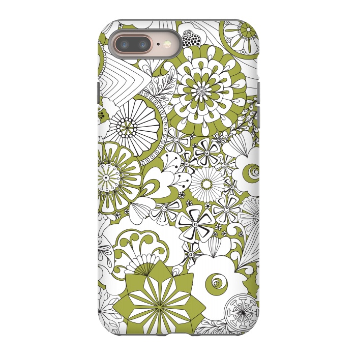 iPhone 7 plus StrongFit 70s Flowers - Green and White by Paula Ohreen