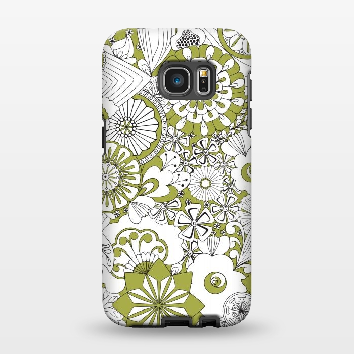 Galaxy S7 EDGE StrongFit 70s Flowers - Green and White by Paula Ohreen