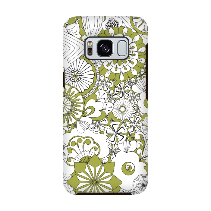 Galaxy S8 StrongFit 70s Flowers - Green and White by Paula Ohreen