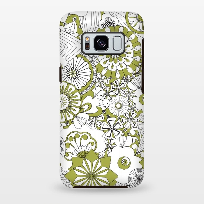 Galaxy S8 plus StrongFit 70s Flowers - Green and White by Paula Ohreen