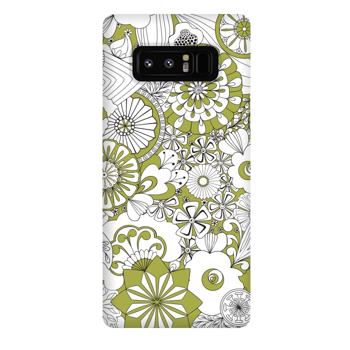 Galaxy Note 8 StrongFit 70s Flowers - Green and White by Paula Ohreen