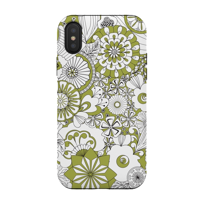 iPhone Xs / X StrongFit 70s Flowers - Green and White by Paula Ohreen