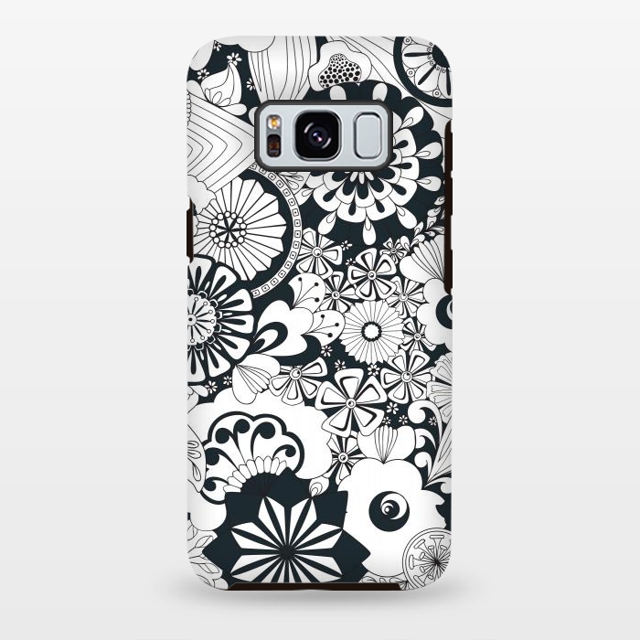 Galaxy S8 plus StrongFit 70s Flowers - Navy and White by Paula Ohreen