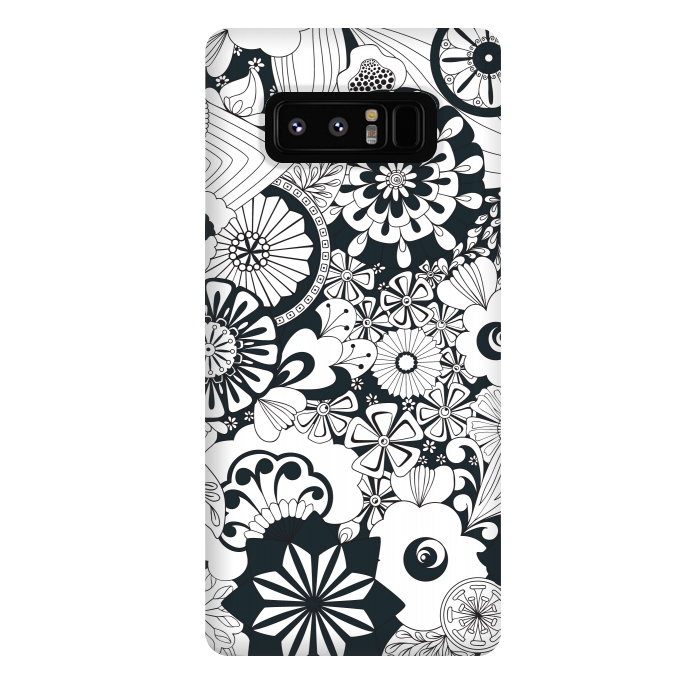 Galaxy Note 8 StrongFit 70s Flowers - Navy and White by Paula Ohreen
