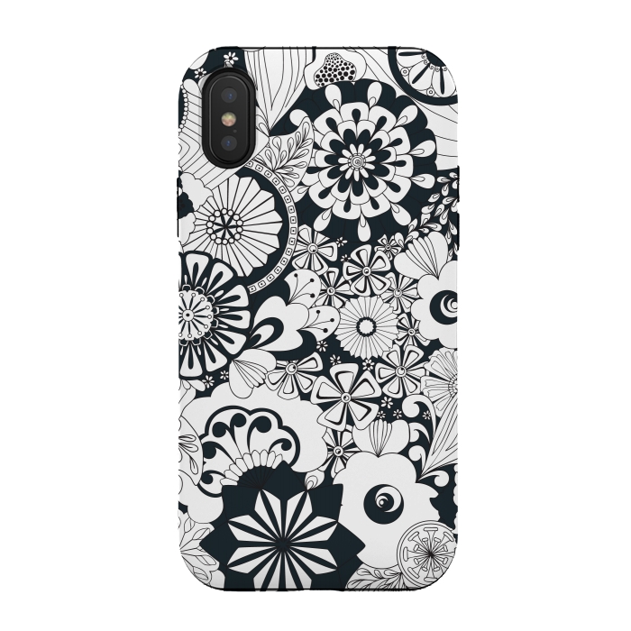 iPhone Xs / X StrongFit 70s Flowers - Navy and White by Paula Ohreen