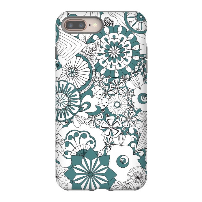 iPhone 7 plus StrongFit 70s Flowers - Blue and White by Paula Ohreen