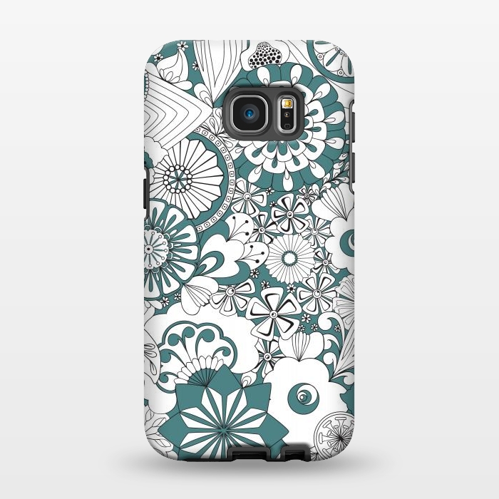 Galaxy S7 EDGE StrongFit 70s Flowers - Blue and White by Paula Ohreen