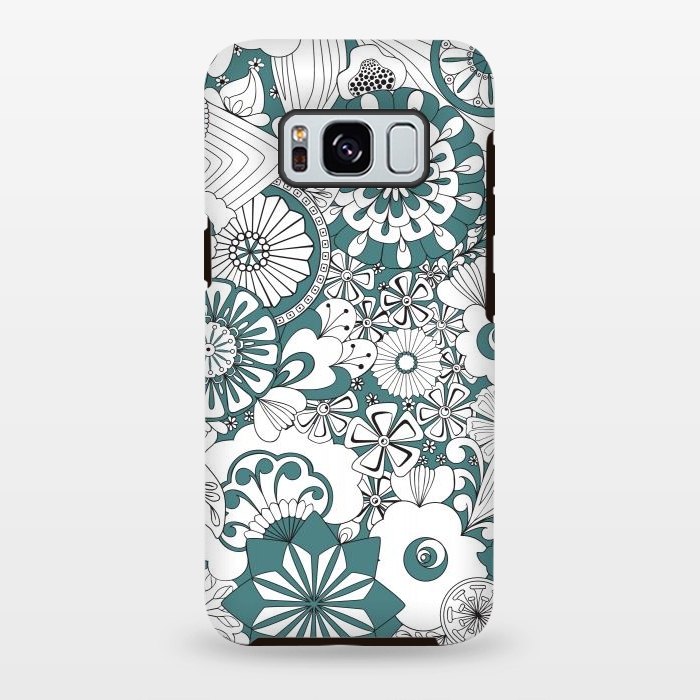 Galaxy S8 plus StrongFit 70s Flowers - Blue and White by Paula Ohreen