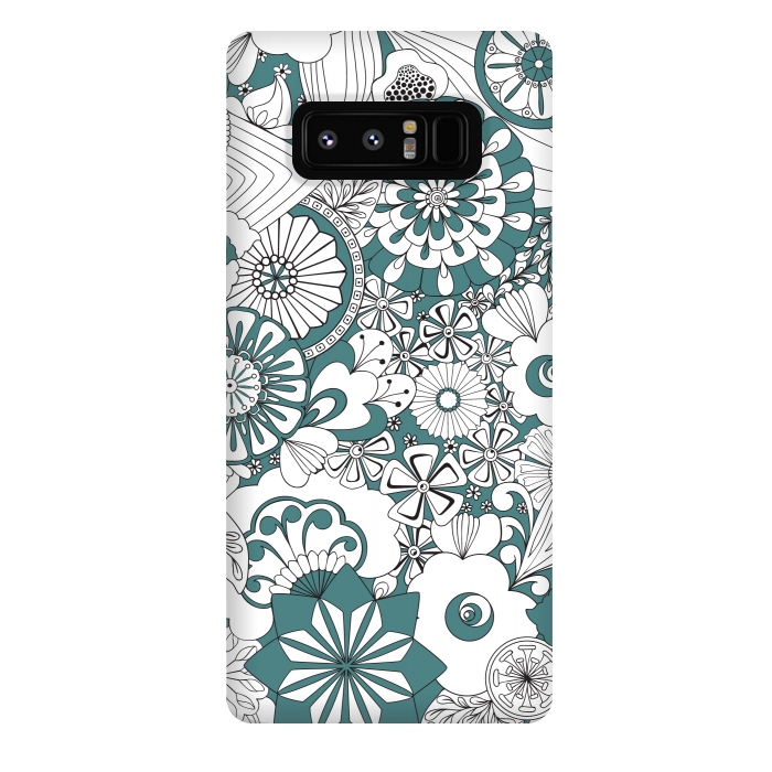 Galaxy Note 8 StrongFit 70s Flowers - Blue and White by Paula Ohreen