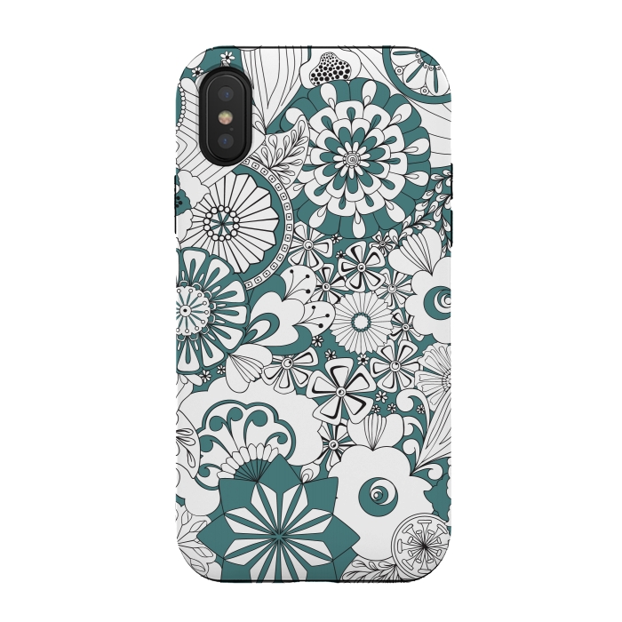 iPhone Xs / X StrongFit 70s Flowers - Blue and White by Paula Ohreen