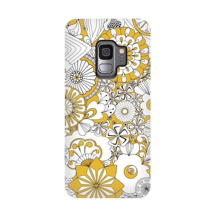 Galaxy S9 StrongFit 70s Flowers - Yellow and White by Paula Ohreen