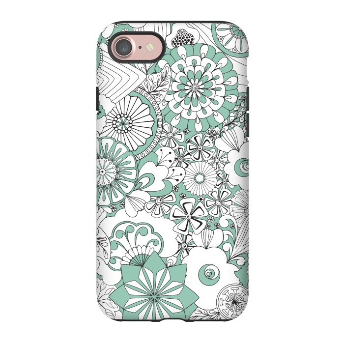 iPhone 7 StrongFit 70s Flowers - Mint Green and White by Paula Ohreen
