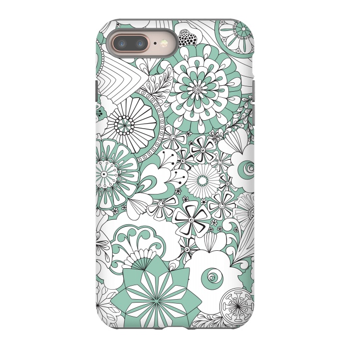 iPhone 7 plus StrongFit 70s Flowers - Mint Green and White by Paula Ohreen