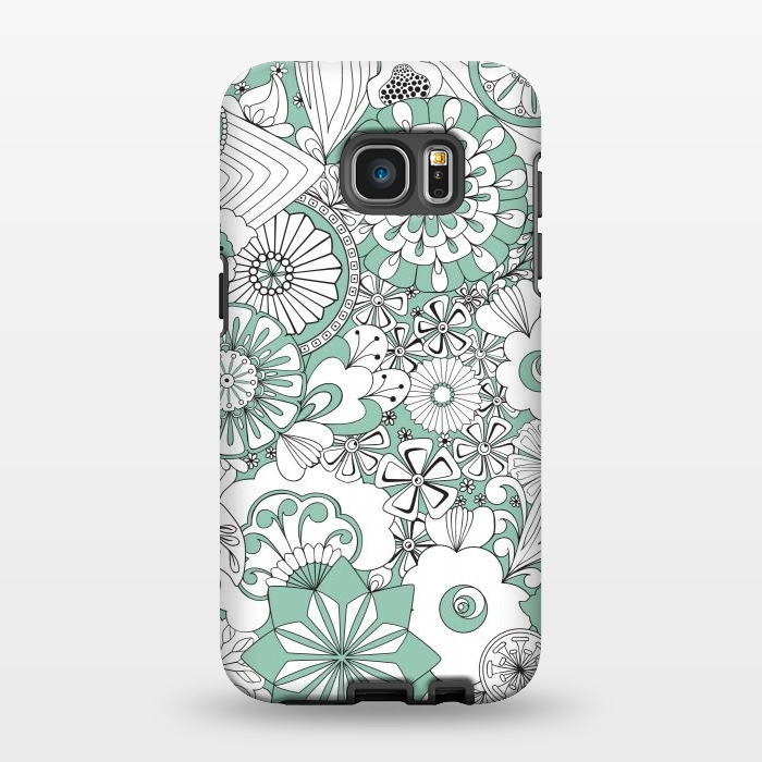 Galaxy S7 EDGE StrongFit 70s Flowers - Mint Green and White by Paula Ohreen