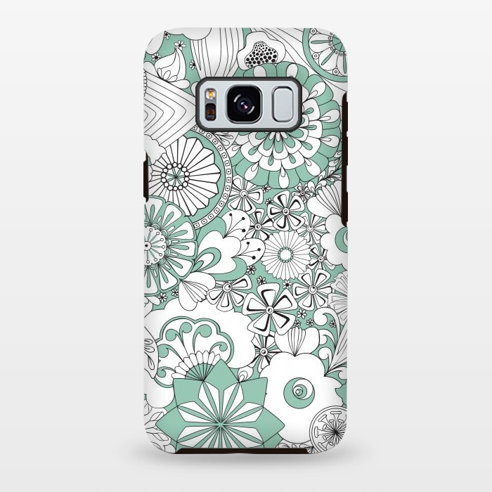 Galaxy S8 plus StrongFit 70s Flowers - Mint Green and White by Paula Ohreen