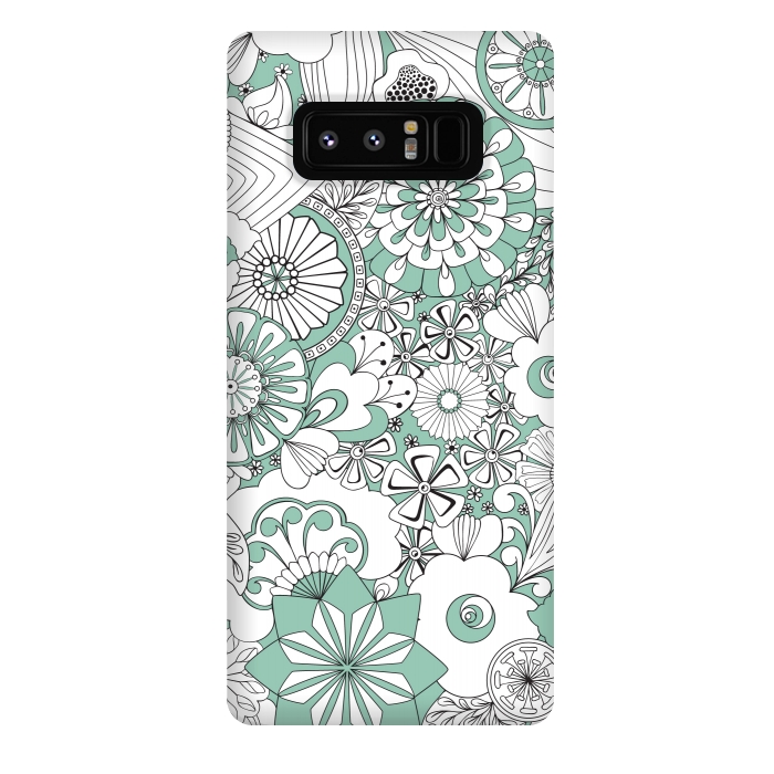 Galaxy Note 8 StrongFit 70s Flowers - Mint Green and White by Paula Ohreen