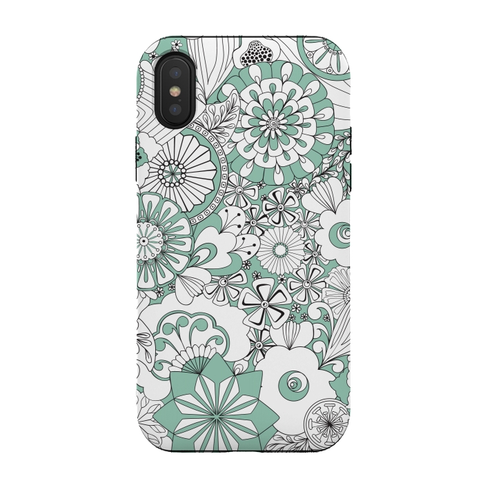 iPhone Xs / X StrongFit 70s Flowers - Mint Green and White by Paula Ohreen