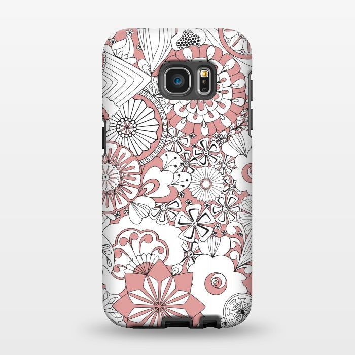 Galaxy S7 EDGE StrongFit 70s Flowers - Pink and White by Paula Ohreen