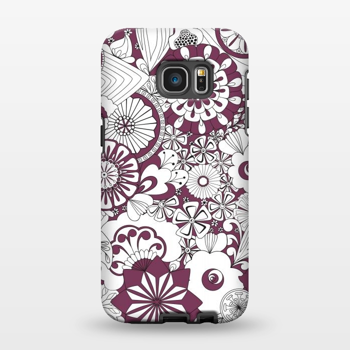 Galaxy S7 EDGE StrongFit 70s Flowers - Purple and White by Paula Ohreen