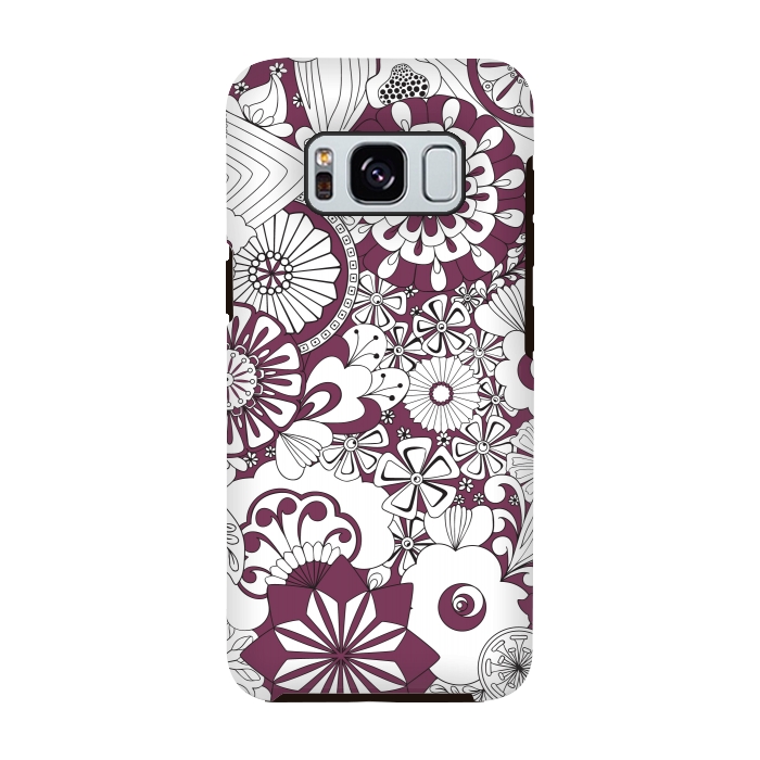 Galaxy S8 StrongFit 70s Flowers - Purple and White by Paula Ohreen