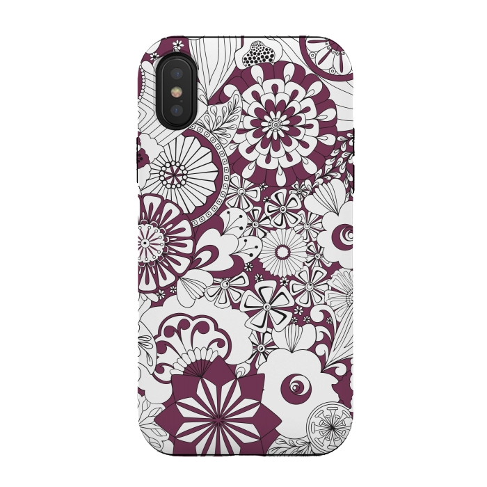 iPhone Xs / X StrongFit 70s Flowers - Purple and White by Paula Ohreen