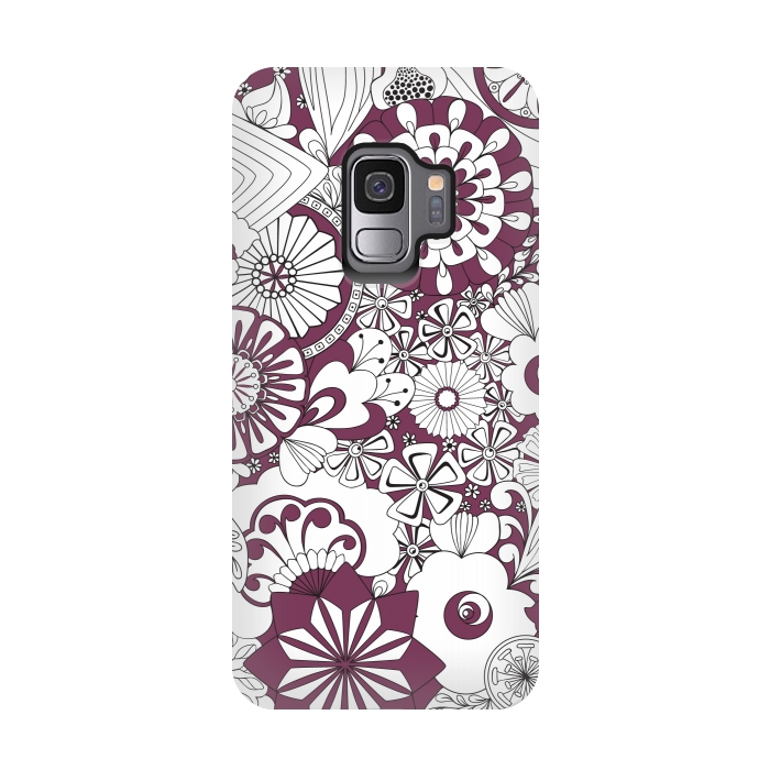 Galaxy S9 StrongFit 70s Flowers - Purple and White by Paula Ohreen
