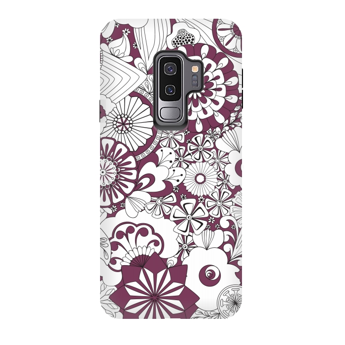 Galaxy S9 plus StrongFit 70s Flowers - Purple and White by Paula Ohreen