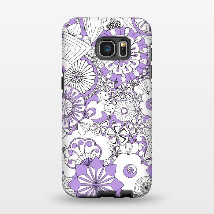 Galaxy S7 EDGE StrongFit 70s Flowers - Lilac and White by Paula Ohreen