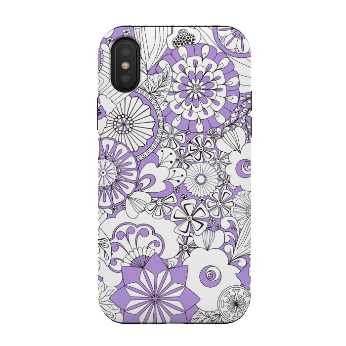 iPhone Xs / X StrongFit 70s Flowers - Lilac and White by Paula Ohreen