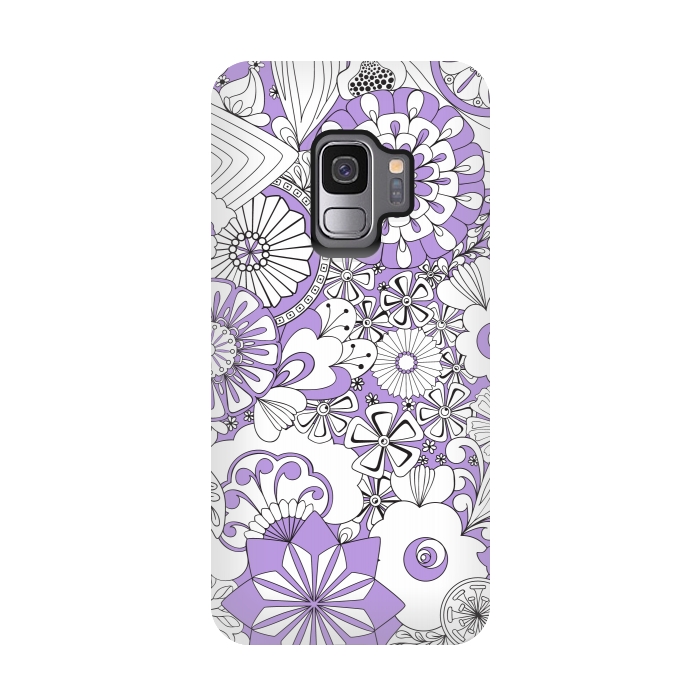 Galaxy S9 StrongFit 70s Flowers - Lilac and White by Paula Ohreen