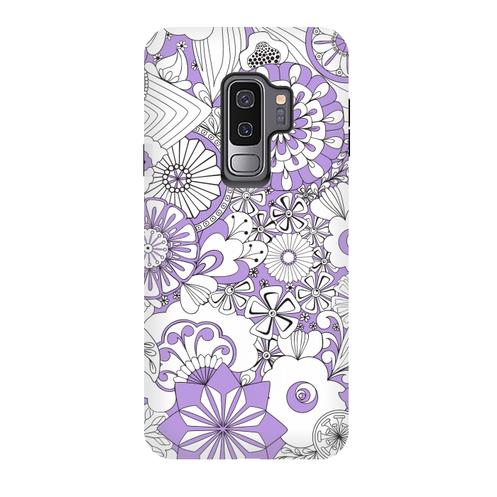 Galaxy S9 plus StrongFit 70s Flowers - Lilac and White by Paula Ohreen